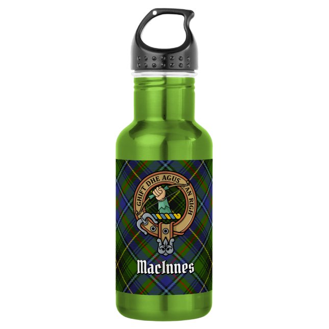Botella De Agua Crest de Clan MacInnes sobre tartán (Anverso)