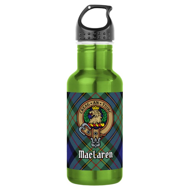 Botella De Agua Crest de Clan MacLaren sobre tartán (Anverso)