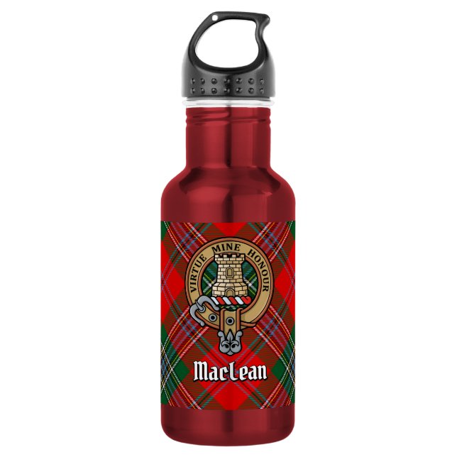 Botella De Agua Crest de Clan MacLean sobre tartán (Anverso)