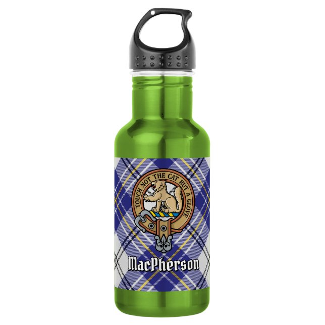 Botella De Agua Crest de Clan MacPherson sobre Tartán de Vestido A (Anverso)