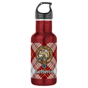 Botella De Agua Crest de Clan MacPherson sobre Tartán de Vestido R