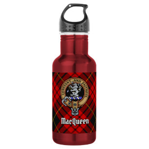 Botella De Agua Crest de Clan MacQueen sobre Tartán