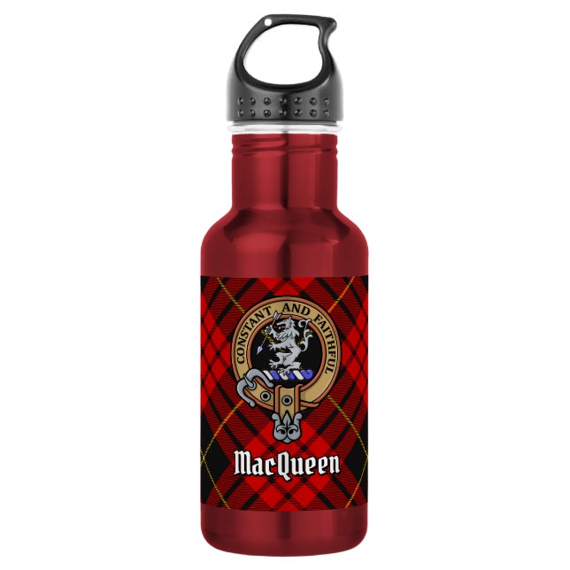 Botella De Agua Crest de Clan MacQueen sobre Tartán (Anverso)