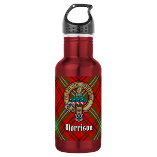 Botella De Agua Crest de Clan Morrison sobre Tartán Rojo