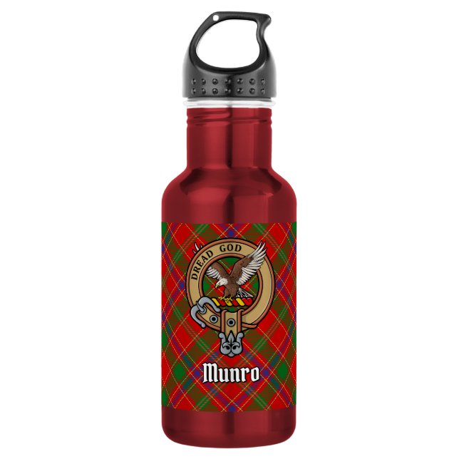 Botella De Agua Crest de Clan Munro sobre Tartán (Anverso)