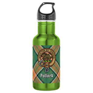 Botella De Agua Crest de Clan Pollock sobre Tartán