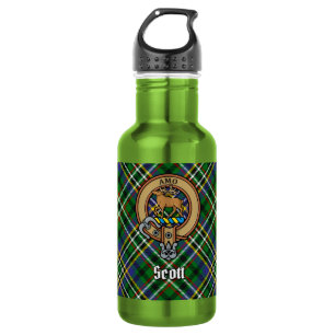 Botella De Agua Crest de Clan Scott sobre Tartán Verde