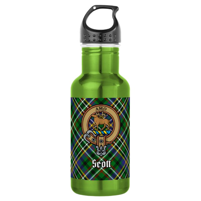 Botella De Agua Crest de Clan Scott sobre Tartán Verde (Anverso)