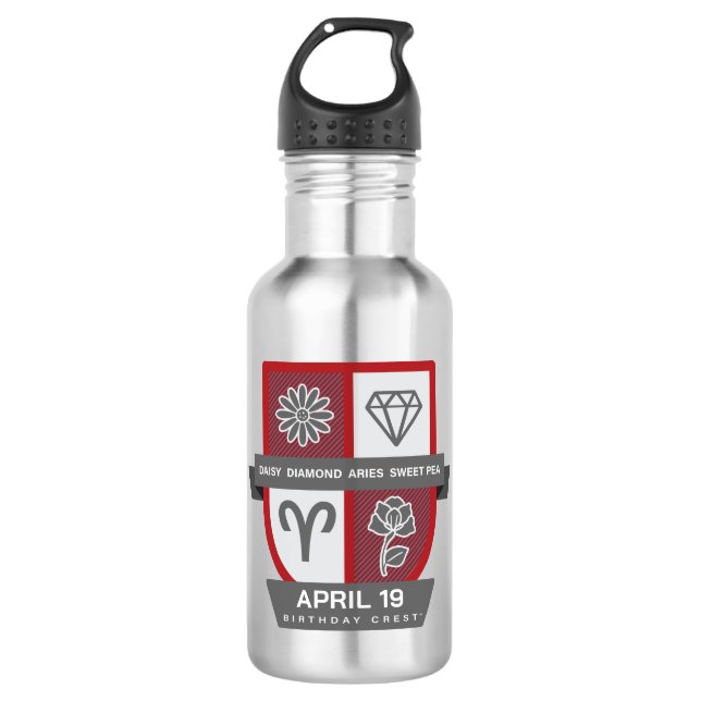Botella De Agua Crest de cumpleaños de Aries™ para 1-19 de abril (Anverso)