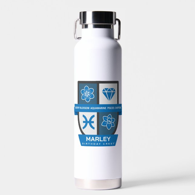 Botella De Agua Crest de cumpleaños de Piscis™ para el 1-20 de mar (Delantero)