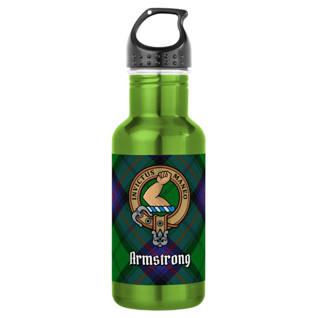 Botella De Agua Crest del Clan Armstrong sobre tartán (Anverso)