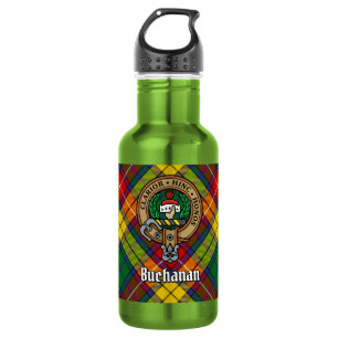 Botella De Agua Crest del Clan Buchanan sobre tartán