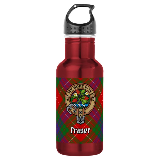 Botella De Agua Crest del Clan Fraser sobre tartán (Anverso)