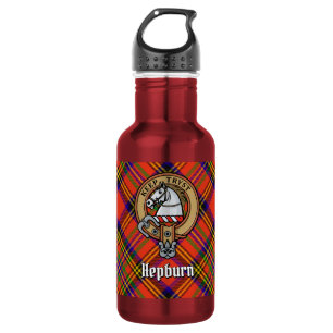 Botella De Agua Crest del clan Hepburn sobre tartán
