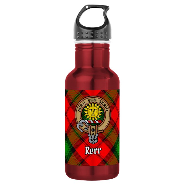 Botella De Agua Crest del Clan Kerr sobre tartán (Anverso)