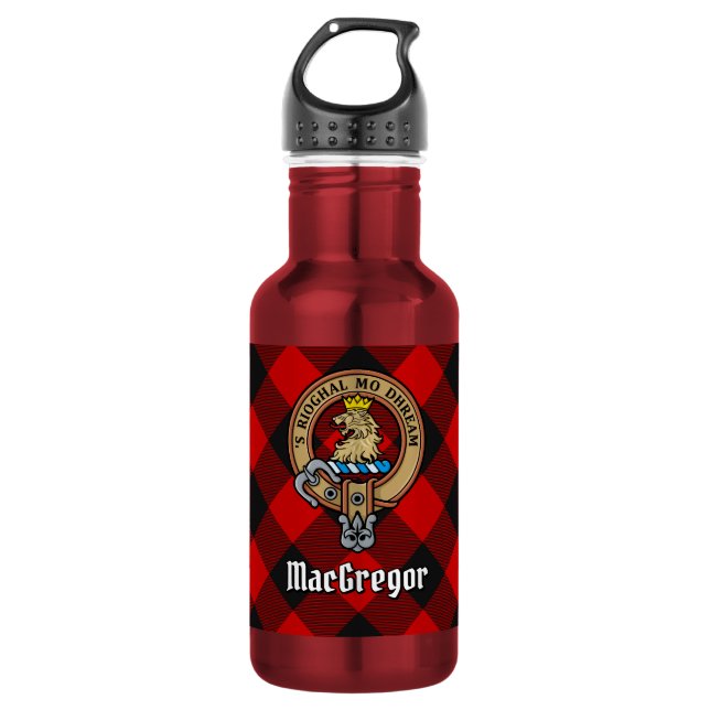 Botella De Agua Crest del Clan MacGregor sobre tartán de Rob Roy (Anverso)