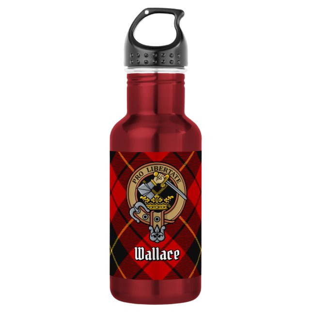 Botella De Agua Crest del Clan Wallace sobre Tartán (Anverso)