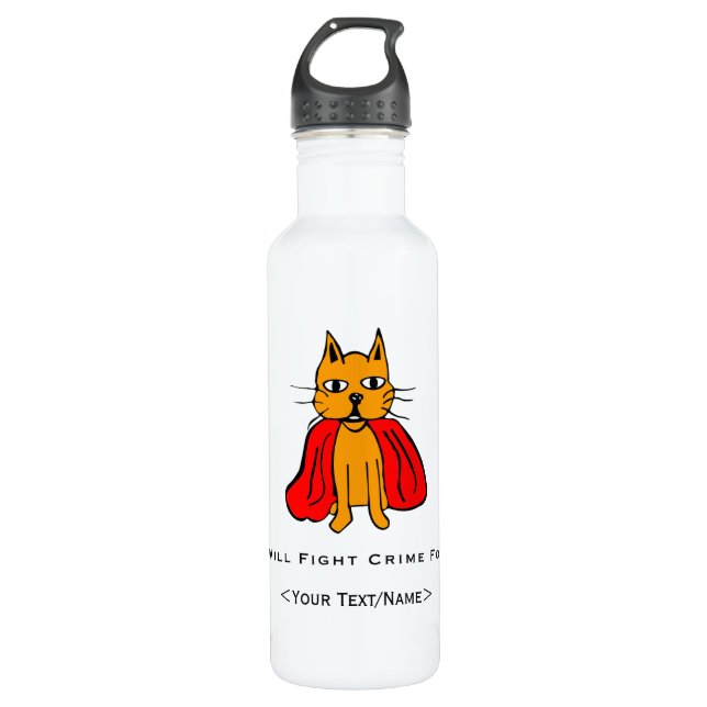 Botella De Agua Crimen de lucha de super gato por<Your Text/Name> (Anverso)