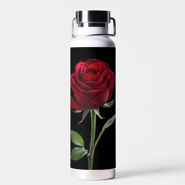 Botella De Agua Crimson on Ebony: La única rosa roja, (Atrás)