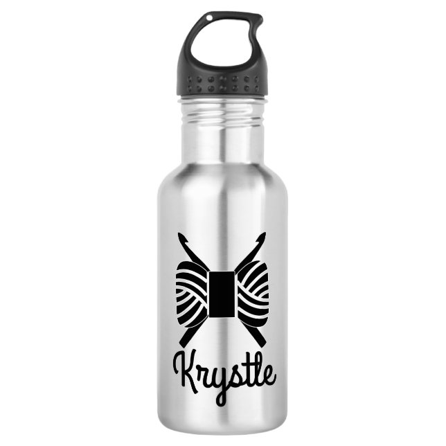 Botella De Agua Crochet Hooks & Yarn Skein ・ Su texto (Anverso)