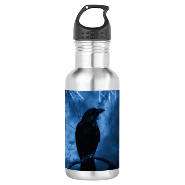 Botella De Agua Crow negro con estilo de Gótico oscuro (Anverso)