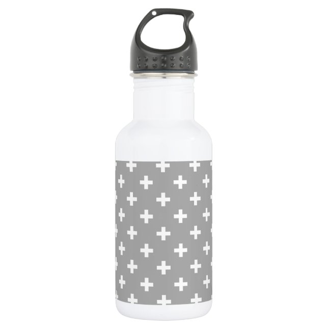 Botella De Agua Cruces de polka blanca en gris (Anverso)