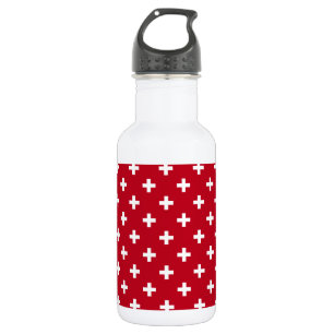 Botella De Agua Cruces de polka blanca sobre rojo