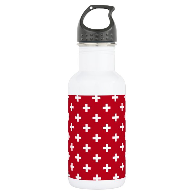 Botella De Agua Cruces de polka blanca sobre rojo (Anverso)