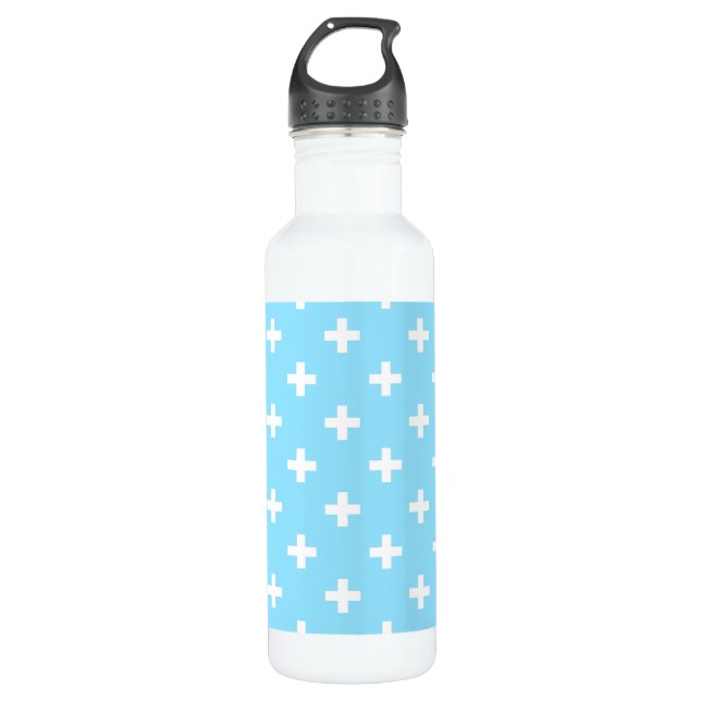 Botella De Agua Cruces de polka blanco sobre azul bebé (Anverso)