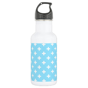 Botella De Agua Cruces de polka blanco sobre azul bebé