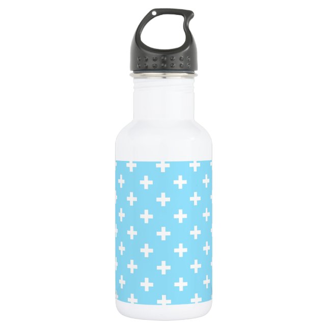 Botella De Agua Cruces de polka blanco sobre azul bebé (Anverso)