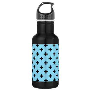 Botella De Agua Cruces de polka negra en azul bebé