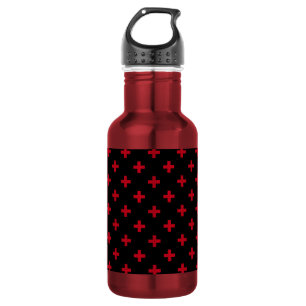 Botella De Agua Cruces de polka roja sobre negro