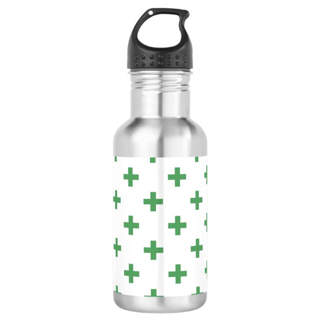 Botella De Agua Cruces de polka verde sobre blanco (Anverso)