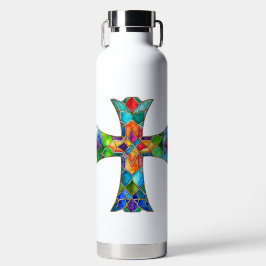 BOTELLA DE AGUA CRUZ DE CRISTAL DE COLOR BRILLANTE