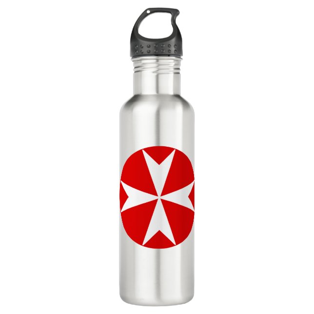 Botella De Agua Cruz de Malta v2 (blanco sobre rojo) (Anverso)