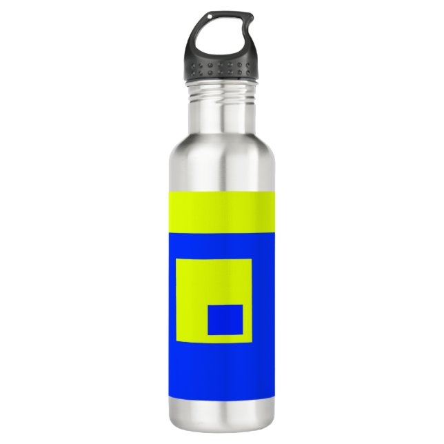 Botella De Agua Cuadrados amarillo y azul (Anverso)