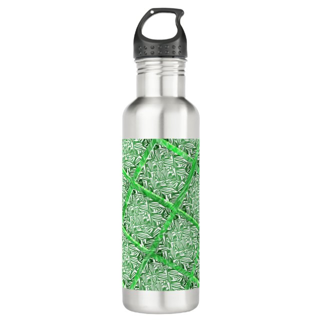Botella De Agua Cuadrados, mosaico falso, follaje verde falso (Anverso)