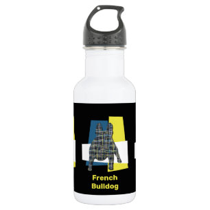 Botella De Agua Cuadrícula amarilla y azul de Bulldog francés