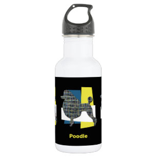 Botella De Agua Cuadrícula amarilla y azul de perro caniche
