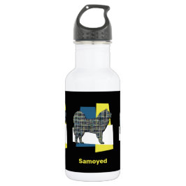 Botella De Agua Cuadrícula amarilla y azul de perro Mascota samoya