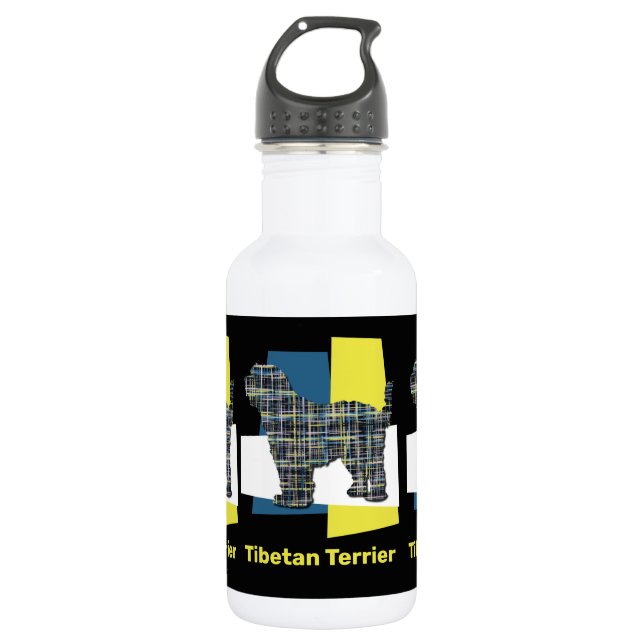 Botella De Agua Cuadrícula de Triángulo Azul y Amarillo del Perro  (Anverso)