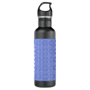 Botella De Agua Cuadrícula H de la clave del meandro griega Azul