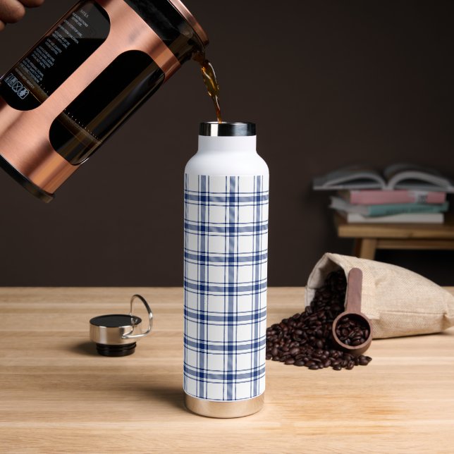 Botella De Agua Cuadro náutico azul y blanco (Café)