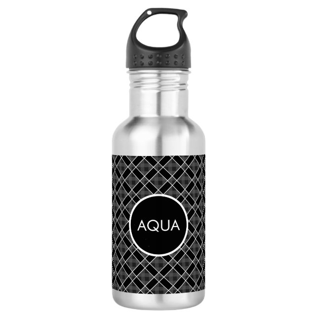Botella De Agua Cuadros negros y grises (Anverso)