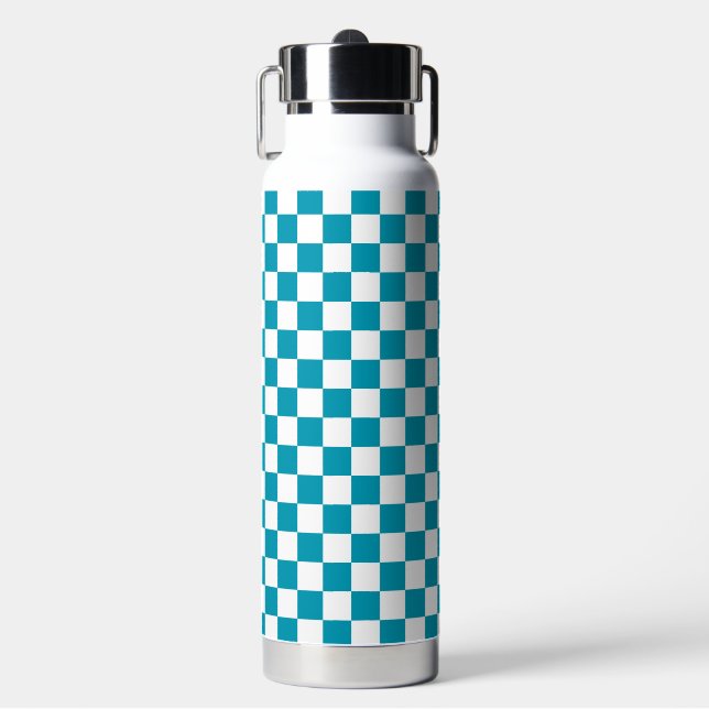 Botella De Agua Cuadros turquesa oscuro  (Frente)