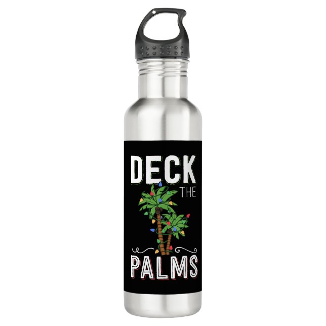 Botella De Agua Cubierta Las Palmas Palm Tropical De Navidades Haw (Anverso)