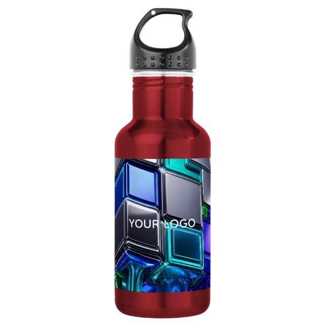 Botella De Agua Cubo de rompecabezas de cromo futurista  (Anverso)