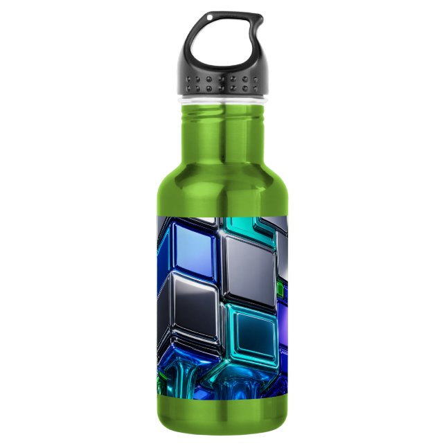 Botella De Agua Cubo de rompecabezas de cromo futurista  (Anverso)