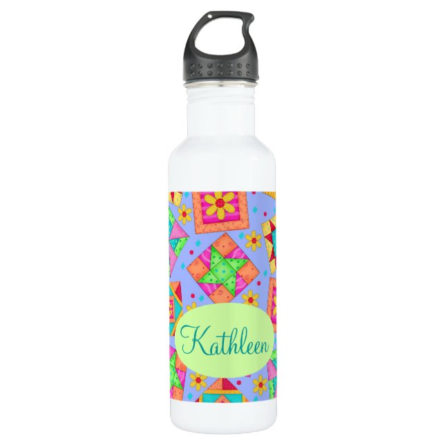 Botella De Agua Cuchillo Periwinkle Lavender Quilt Parchwork bloqu (Anverso)